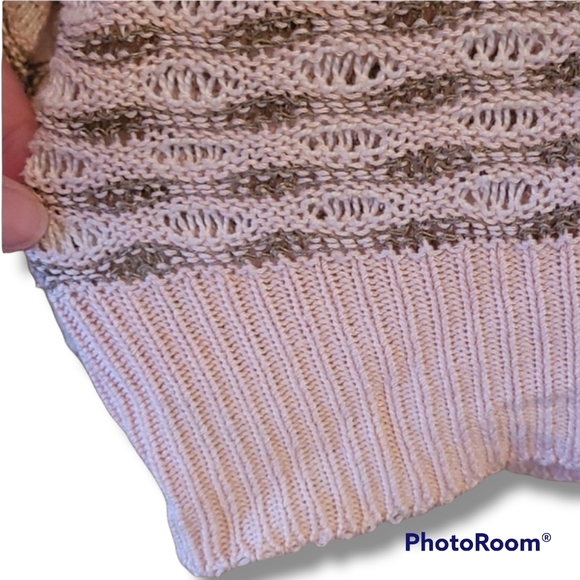 Vintage 80s Escada Pink Tan Striped Pattern Linen Blend Knit Top - Picture 3 of 8